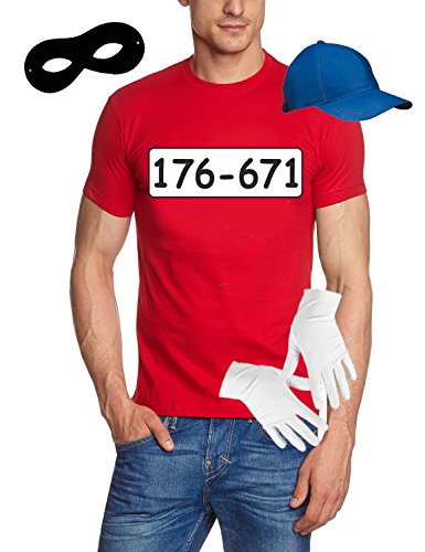 Coole-Fun-T-Shirts Ganster Bande KOSTÜM Set - Fasching - Karneval - T-Shirt, MÜTZE, Maske, Handschuhe - rot Gr.2XL von Coole-Fun-T-Shirts