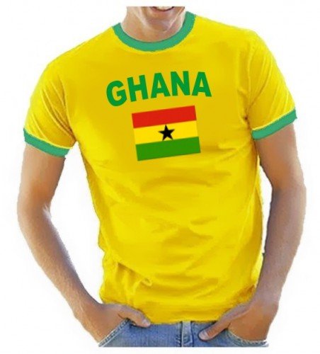 Coole-Fun-T-Shirts Herren T-Shirt Ghana fußball, gelb Ringer Gr.XL von Coole-Fun-T-Shirts