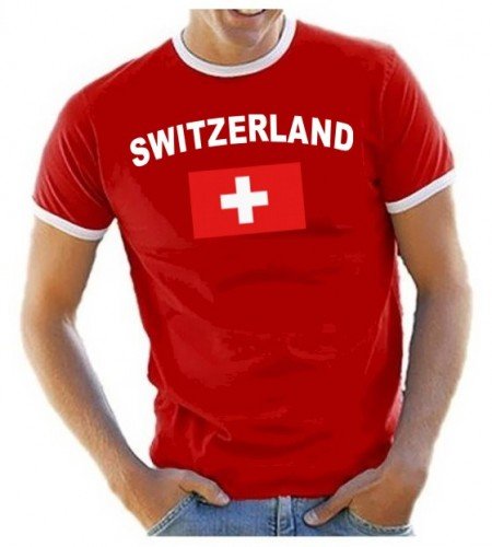 Coole-Fun-T-Shirts Herren T-Shirt Schweiz - Switzerland fußball, rot Ringer Gr.S von Coole-Fun-T-Shirts