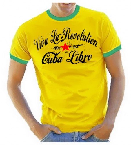 Coole-Fun-T-Shirts Herren Viva LA Revolution - Cuba Libre - Ringer T-Shirt gelb, XXL von Coole-Fun-T-Shirts