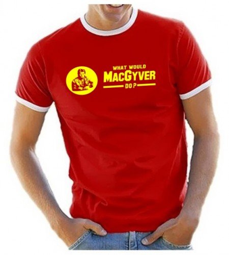 Coole-Fun-T-Shirts MACGYVER What Would Mac Gyver do ? Druck : GELB Ringer T-Shirt rot Gr.XL Coole-Fun-T-Shirts MACGYVER What Would Mac Gyver do ? Druck : GELB Ringer T-Shirt rot Gr.XL von Coole-Fun-T-Shirts