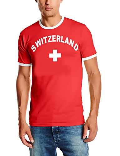 Coole-Fun-T-Shirts Schweiz T-Shirt Ringer Rot, Gr.M von Coole-Fun-T-Shirts