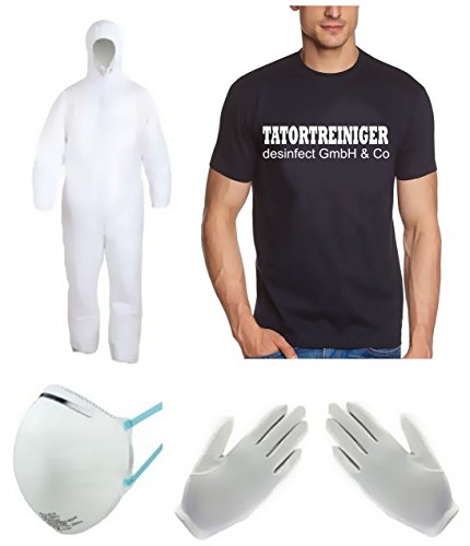 Coole-Fun-T-Shirts TATORT-Reiniger KOSTÜM - Fasching - Karneval - T-Shirt, Overall, Maske + Handschuhe - Navy Gr.L von Coole-Fun-T-Shirts