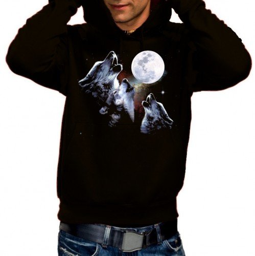 Coole-Fun-T-Shirts Three Wolf Moon - Sweatshirt mit Kapuze - Hoodie schwarz Gr.M von Coole-Fun-T-Shirts