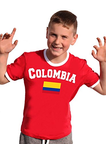 Kolumbien T-Shirt Kinder Ringer gelb, 128 von Coole-Fun-T-Shirts