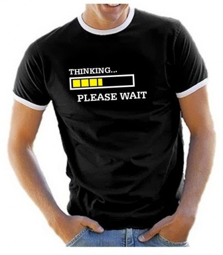 Thinking. please wait ! T-Shirt, Schwarz Ringer, Gr.XL von Coole-Fun-T-Shirts