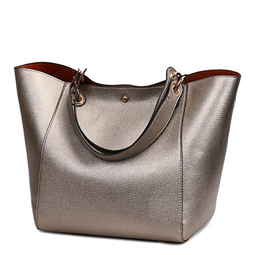 Coolives Damen 2 in 1 Shopper Schultertasche aus PU-Leder Vintage Taschen Hobo Handtasche Elegant Henkeltasche Eimer Tasche für Dame Bronze EINWEG von Coolives