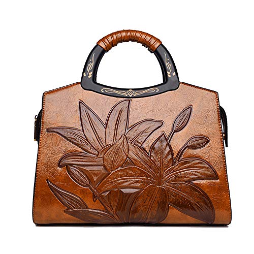 Coolives Damen Handtasche Klassische Blumenprägung Henkeltasche Holz Henkel Umhängetasche Schultertasche Braun EINWEG Coolives Damen Handtasche Klassische Blumenprägung Henkeltasche Holz Henkel Umhängetasche Schultertasche Braun EINWEG von Coolives