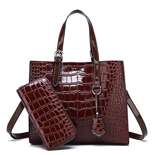 Coolives Damen Set Handtaschen mit 2 Stück Krokodil-Muster Schultertasche Umhängetasche Braun EINWEG von Coolives