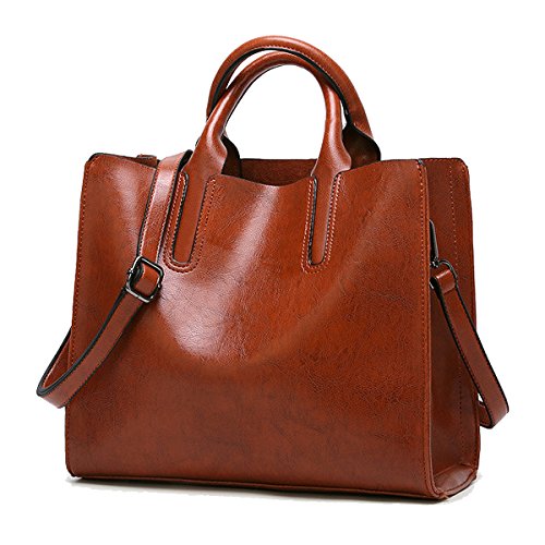 Coolives Damen Shopper Tasche aus PU-Leder mit Schulterriemen Schultertasche Umhängetasche Quadrat Handtasche für Frauen Braun EINWEG von Coolives