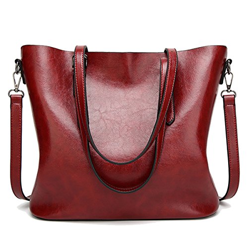 Coolives Damen Tote Shopper Tasche Schultertasche mit Schultergurt Umhängetasche Handtasche aus PU-Leder Weinrot EINWEG Coolives Damen Tote Shopper Tasche Schultertasche mit Schultergurt Umhängetasche Handtasche aus PU-Leder Weinrot EINWEG von Coolives