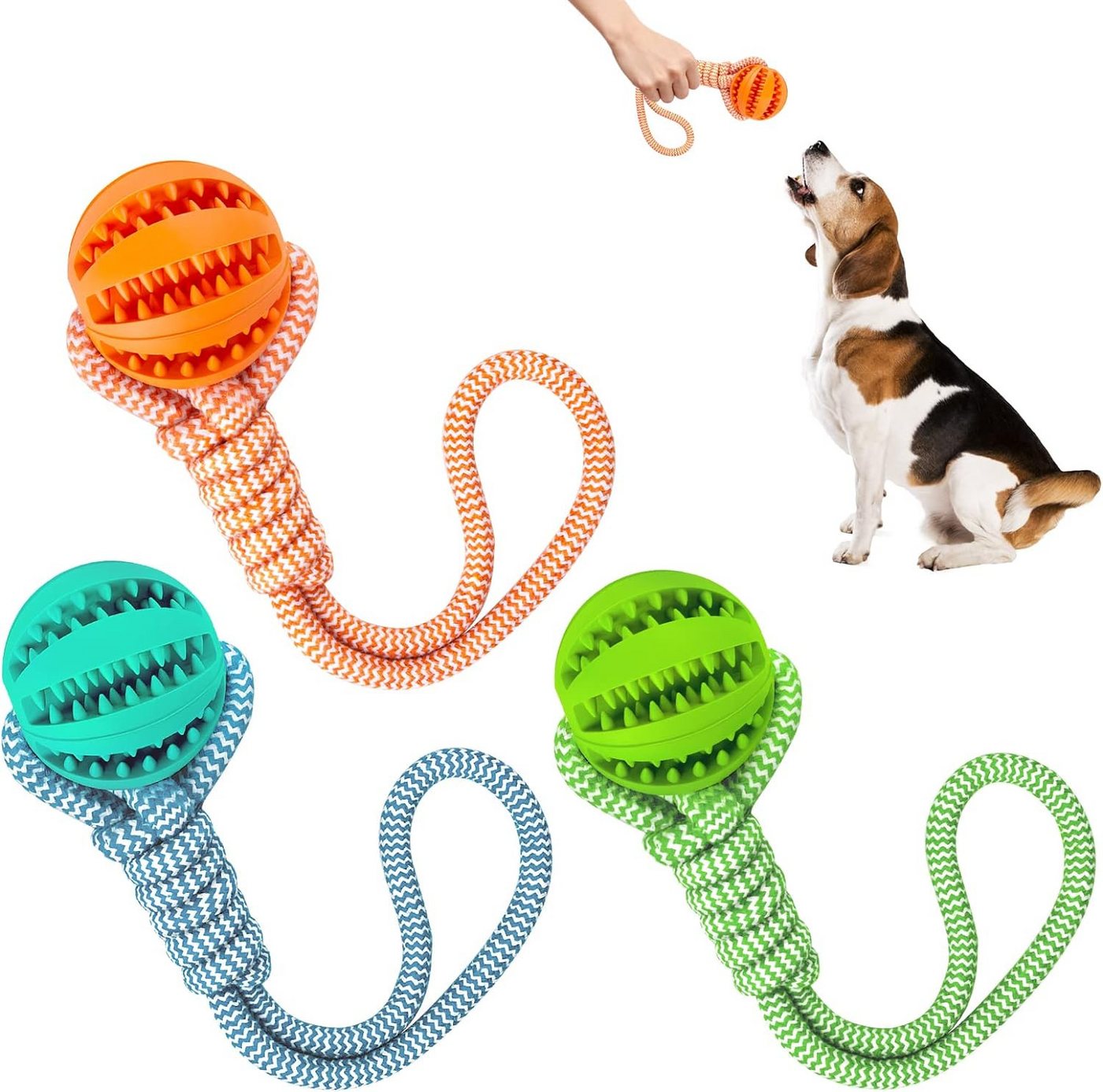 Coonoor Tiertaue Outdoor-Spielzeug Hundespielzeug Hundeball, Baumwolle, (3-tlg) mit Schnur Set 1/2/3 teilig von Coonoor