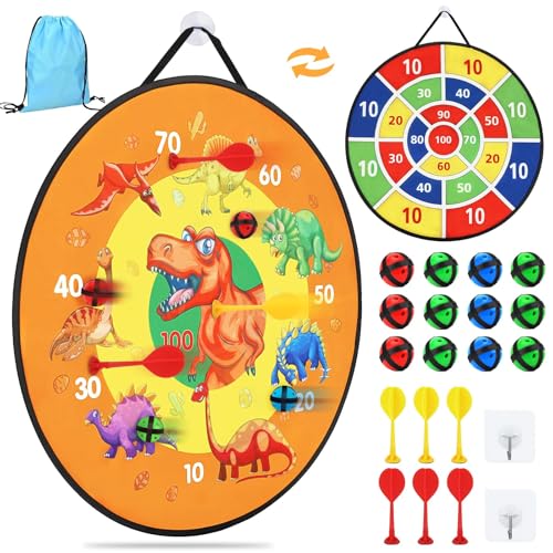 Dartscheibe für Kinder - 26 inches, Montessori Spielzeug Dinosaurier Thema Dart Board mit 12 Bällen Brettspiele Toy, Oppelseitige Safe Game Geschenk Outdoor Indoor Spiel Wahl, Einhorn von Cooyou