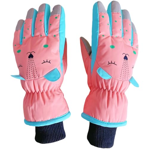 Winterhandschuhe für Jungen und Mädchen, Winddichte Thermohandschuhe Touchscreen-Handschuhe Niedliche wasserdichte Handschuhe Vollfinger-Handschuhe Weiche, warme Kinderhandschuhe zum Radfahren (Rosa) von Copbopwn