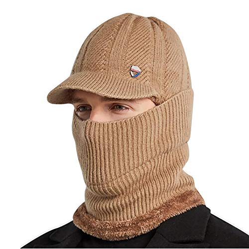 Warme Wintermütze für Herren, Ohrenschutz, winddicht, Nackenschutz, Gesichtsmaske, gestrickt, einfarbig von Corlidea