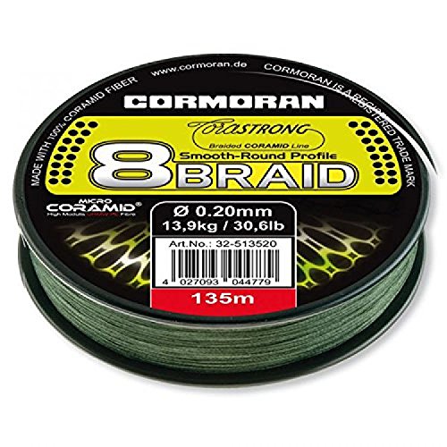 Cormoran Schnur 135 m Spule 0.16 Stärke Corastrong 8- Braid 8 Fach Geflochten aus Coramid, Grün, 32-513516 von Cormoran