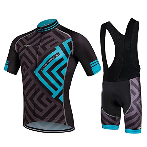 Cornasee Fahrradtrikot Kurzarm Atmungsaktives + 3D Gel Gepolsterte Trägerhose Set von Cornasee