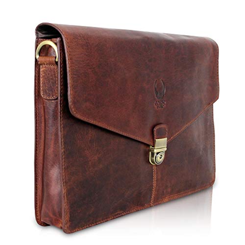 Corno d´Oro Premium Laptoptasche 13 Zoll Laptop Leder I Handgefertigte MacBook Tasche Echt Leder I Umhängetasche Herren Klein Damen Braun für DIN A4 von Corno d´Oro