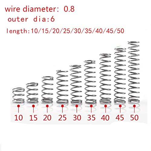 20 Stück Micro Small Compression Spring Wire Durchmesser 0,8 mm Außendurchmesser 6 mm Edelstahl Länge 10 mm-50 mm(35mm) von Cortnn