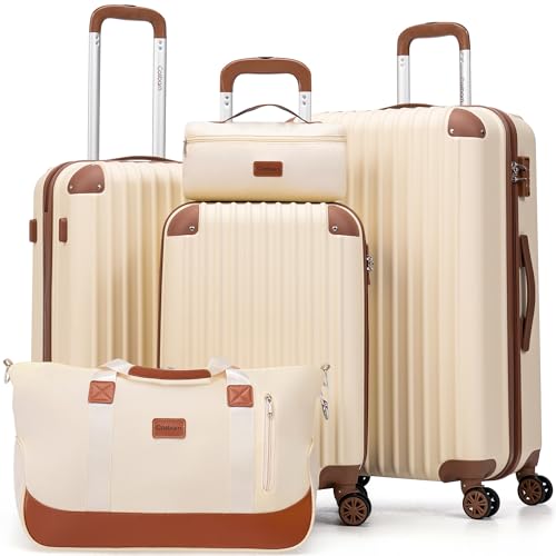 Cosbarn Gepäcksets, Koffer mit Rollen, Koffer-Set, Beige, 5 Piece Sets (20/24/28/DB/TB) von Cosbarn