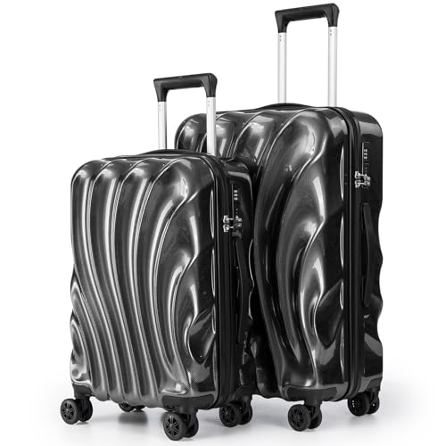 Cosbarn Koffersets 5-teilig Koffer mit Rollen, Koffer-Set, ABS Hartschalengepäck mit Handyhalterung, strapazierfähiges Reisegepäck mit TSA-Schloss Spinner Rollen, Schwarz, 4 Piece Sets (20/24/DB/TB) von Cosbarn