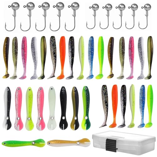 Angel Köder Set, 53 Stück Angelzubehör, 2 Größen von Jigköpfe 10 Stück Jighaken 43 Stück Gummifische Angelköder Karpfen Angelzubehör Set Hecht Köder für Salzwasserfische und Süßwasserfische Geeignet Angel Köder Set, 53 Stück Angelzubehör, 2 Größen von Jigköpfe 10 Stück Jighaken 43 Stück Gummifische Angelköder Karpfen Angelzubehör Set Hecht Köder für Salzwasserfische und Süßwasserfische Geeignet von Cosswe