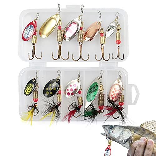 Cosswe Angelköder, 10 Stück Köder Set Forellen Spoon Spinner Blinker Wobbler Set Spinner Angelköder mit Drillinge Haken, Angelset Set für Forellen, Barsch, Lachs, Hecht, Zander Cosswe Angelköder, 10 Stück Köder Set Forellen Spoon Spinner Blinker Wobbler Set Spinner Angelköder mit Drillinge Haken, Angelset Set für Forellen, Barsch, Lachs, Hecht, Zander von Cosswe