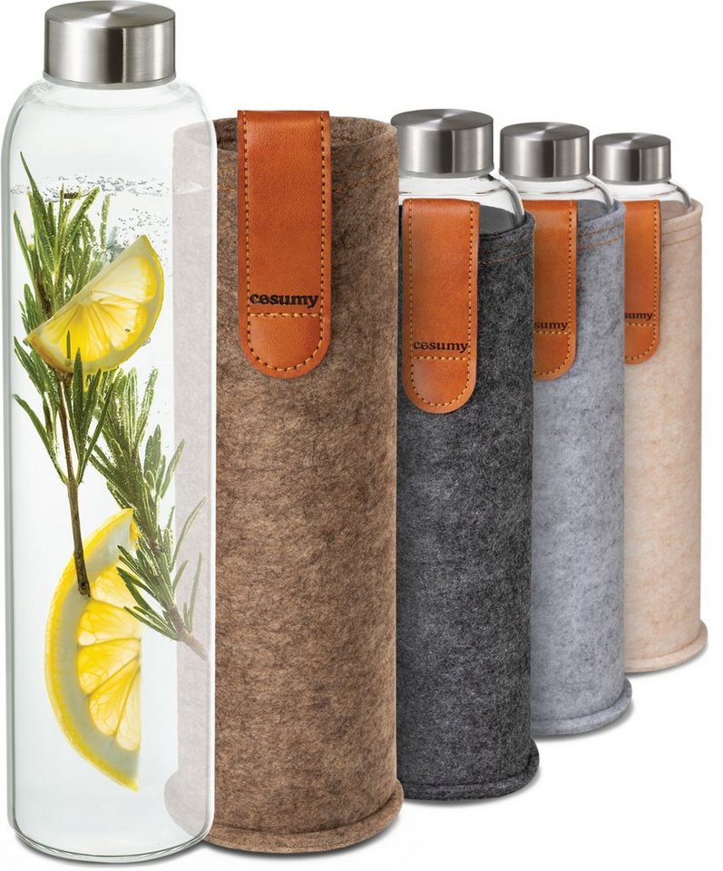 Cosumy Trinkflasche 750ml mit Filzhülle - Robustes Borosilikatglas - Auslaufsicher, Sandbraun - BPA-freie Wasserflasche - für Kohlensäure geeignet Cosumy Trinkflasche 750ml mit Filzhülle - Robustes Borosilikatglas - Auslaufsicher, Sandbraun - BPA-freie Wasserflasche - für Kohlensäure geeignet von Cosumy
