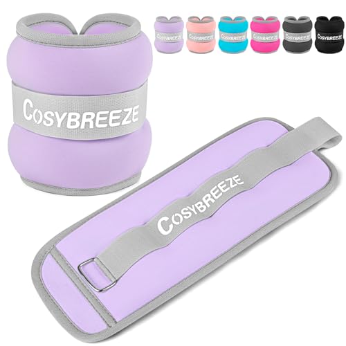 Cosybreeze Gewichtsmanschetten Fuß Gewichte für Beine und Arme Fußgewichte und Fußgelenkgewichte für Fitnessstudio Bewegung Laufen Joggen 3kg 1 Paar Gewichtsmanschetten Hand, Hellviolett von Cosybreeze