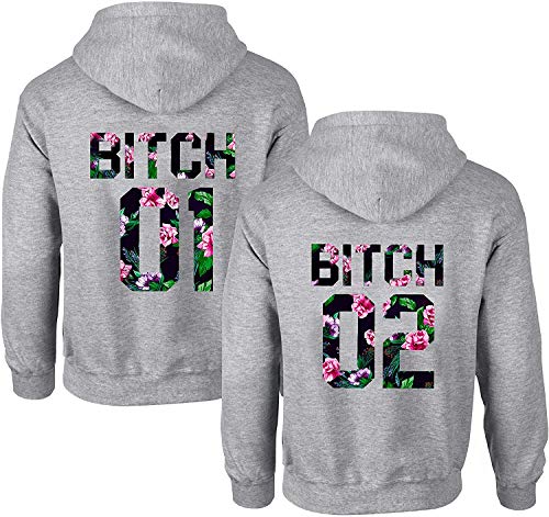 Best Friends Damen Pullover Sister Hoodie BFF Bitch 01 02-1x Flower-02 Grau XL Best Friends Damen Pullover Sister Hoodie BFF Bitch 01 02-1x Flower-02 Grau XL von Couples Shop