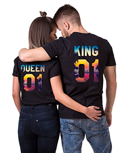 King Queen T-Shirt Set für Paar Tropic Auflage König Königin Partner Look Pärchen Shirt Geburtstagsgeschenk (Queen Damen Weiß M) von Couples Shop