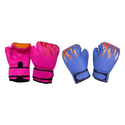 2 Paar Kinder-Boxhandschuhe, Fitness, MMA, Muay Thai, schwere Tasche, rosa und blau, 15 x 23 cm von Courtieyeardceastea