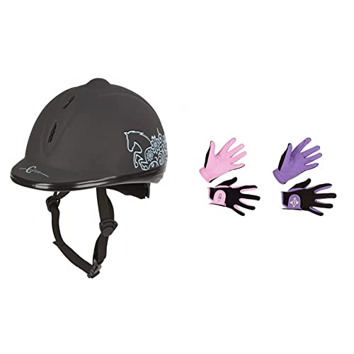 Covalliero Helm Reithelm Beauty VG1, Schwarz, 52-55 cm & Kinder Kinderreithandschuh Lilli Black/Purple, Größe S Reithandschuh, S von Covalliero