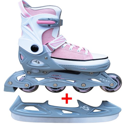 Cox Swain Sneak 2in1 größenverstellbare Kinder Inline Skates und Schlittschuhe mit PU Gummirollen sowie ABEC 5 Kugellagern, Pink, L (40-43) von Cox Swain