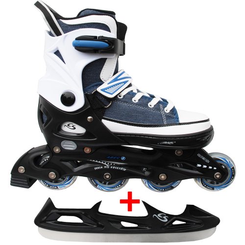 Cox Swain Sneak 2in1 größenverstellbare Kinder Inline Skates und Schlittschuhe mit PU Gummirollen sowie ABEC 5 Kugellagern, Blau, L (40-43) von Cox Swain