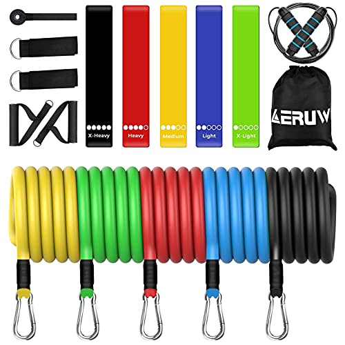 Resistance Bands 17 Stück Fitnessbänder Widerstandsbänder Set Krafttraining mit Springseil, Gymnastikband, Griffen, Türanker, Fitness Fußschlaufen - Ideal für Männer/Frauen Yoga Pilates Physiotherapie von Cozyholiv