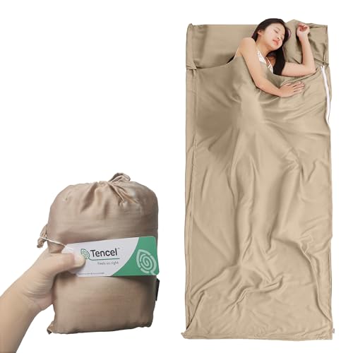 Cozysilk Tencel Lyocell Schlafsack mit Reißverschluss – 100% österreichische Lenzing AG Tencel – Weicher, seidig glatter Schlafsack für Erwachsene – Reiselaken für Hotel (Light Coffee, Single – 85,1 x von Cozysilk