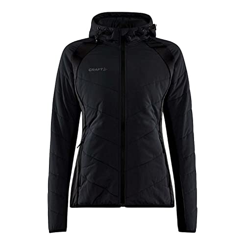 Craft ADV EXPLORE HYBRID JACKET W | Übergangsjacke Damen M | Black | Leichte, wattierte Jacke mit Jersey-Stretcheinsätzen | Verstellbare Kapuze | Mit Taschen | Leichte Windjacke Damen von Craft