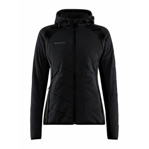 Craft ADV EXPLORE HYBRID JACKET W | Übergangsjacke Damen S | Black | Leichte, wattierte Jacke mit Jersey-Stretcheinsätzen | Verstellbare Kapuze | Mit Taschen | Leichte Windjacke Damen von Craft