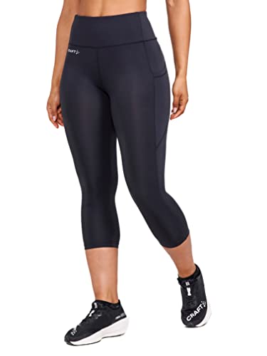 Craft ADV Essence Capri Tights 2 W | Damen Sporthose XL | Black | Sport Hosen Damen mit 2 großen Taschen und Kleiner Schlüsseltasche | Trainingshose Damen mit extra breitem Bund von Craft