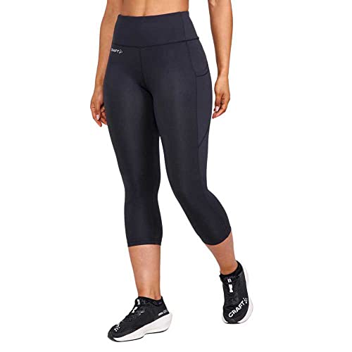 Craft ADV Essence Capri Tights 2 W | Damen Sporthose S | Black | Sport Hosen Damen mit 2 großen Taschen und Kleiner Schlüsseltasche | Trainingshose Damen mit extra breitem Bund von Craft