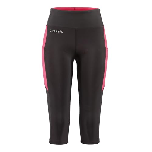 CraftADV Essence Capri Tights 2 | Capri Sportleggins Damen M | Slate-Fuchsia | Sport Hosen Damen mit extra breitem Bund mit Kordelzug | Recyceltes Polyester | Sporthose Damen mit Schlüsseltasche von Craft