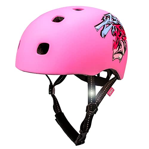 Crazy Safety Ramp Graffiti Fahrradhelm | Helm Kinder für Fahrrad, Skateboard, Inlineskates und BMX-Rad | Fahrradhelm Damen Herren | M/L 54-60 cm | Verstellbarer BMX Helm (Rosa) von Crazy Safety