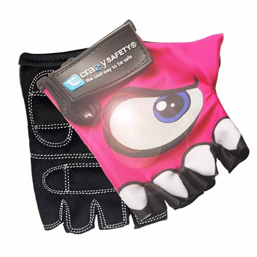 Crazy Safety Rosa Fahrrad-Handschuhe für Kinder | Reflektierende Augen und gepolsterte Handflächen | Größe S | Ideal für Radfahren, Roller und Outdoor-Aktivitäten von Crazy Safety