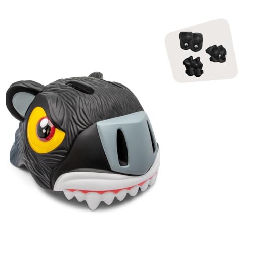 Crazy Safety Schutzset Schwarzer Panther | Fahrradhelm für Kinder von 2-7 Jahren für Fahrräder, Skateboards, Laufräder, Roller, Inliner mit passendem Schutzset von Crazy Safety