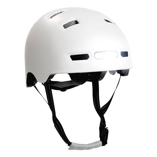 Crazy Safety Vertigo Matt Weiß Fahrradhelm Vorder- und Rücklicht USB| Skater-Helm für Roller, Skateboard, Inline-Skates und BMX-Fahrräder, City-Fahrradhelm für Männer und Frauen | M 54-57cm von Crazy Safety