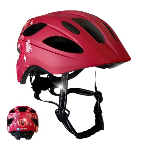 Kinderfahrradhelm Herz rot | Fahrradhelm für Kinder von 6-12 Jahren für Fahrräder, Skateboards, Mountainbikes, Skates, mit abnehmbaren Polstern und Einstellbarer Größe | von Crazy Safety