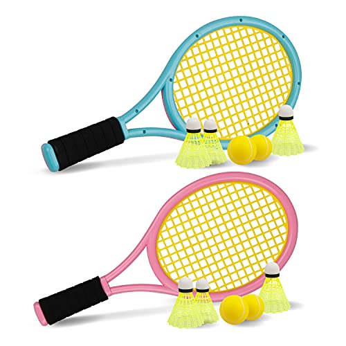 Kinder Tennisschläger mit Tragetasche,4 weiche Trainingsbälle und 6 Badminton Birdies,Plastik Tennisschläger Geschenkset für Kinder Outdoor Indoor Sport (Rosa und Blau) Kinder Tennisschläger mit Tragetasche,4 weiche Trainingsbälle und 6 Badminton Birdies,Plastik Tennisschläger Geschenkset für Kinder Outdoor Indoor Sport (Rosa und Blau) von Crefotu