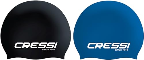 CRESSI Eddie Swim Cap Bundle - Zwei Unisex Badekappen, Schwarz/Weiß + Blau/Weiß, Einheitsgröße von Cressi