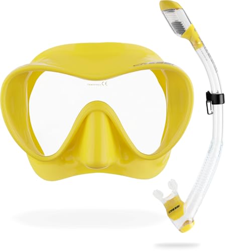 CRESSI Unisex-Adult Clear/Yellow Combo Set Rahmenlose F1 Maske + Schnorchel Dry zum Tauchen und Schnorcheln, Gelb, Einheitsgröße CRESSI Unisex-Adult Clear/Yellow Combo Set Rahmenlose F1 Maske + Schnorchel Dry zum Tauchen und Schnorcheln, Gelb, Einheitsgröße von CRESSI